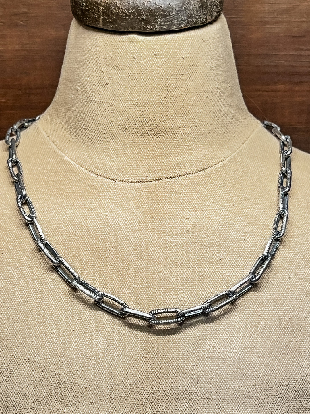 Oxidized Stamped Link Necklace