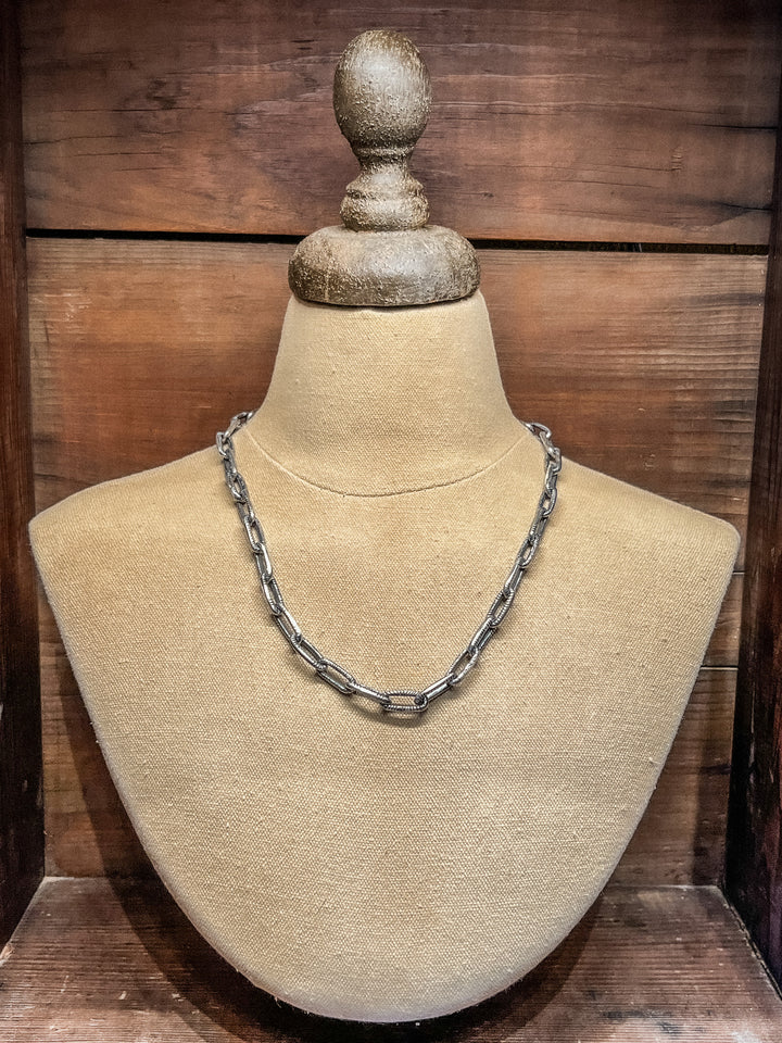 Oxidized Stamped Link Necklace