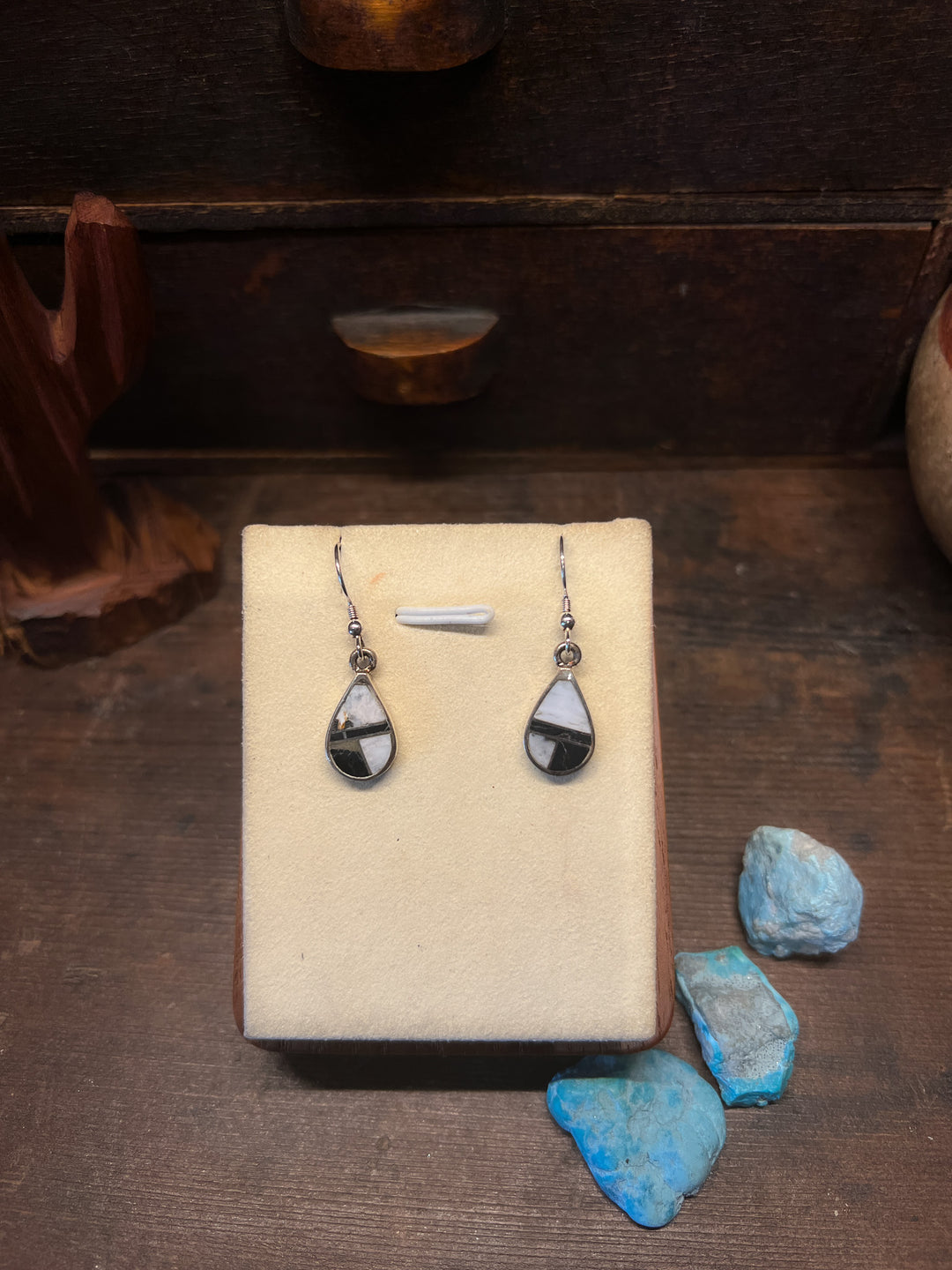 White Buffalo Inlay Tear Drop Earrings