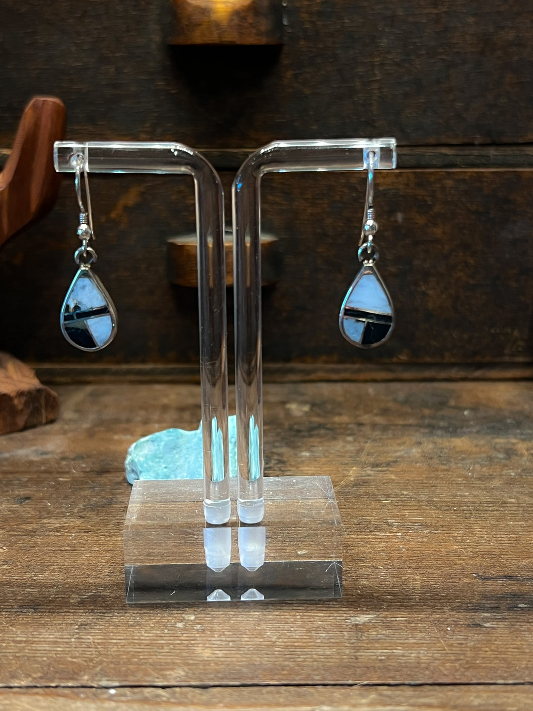 White Buffalo Inlay Tear Drop Earrings