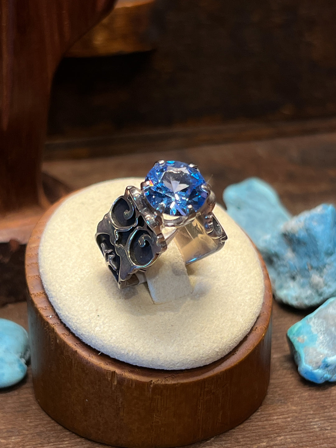 Blue Topaz Filigree Design Ring