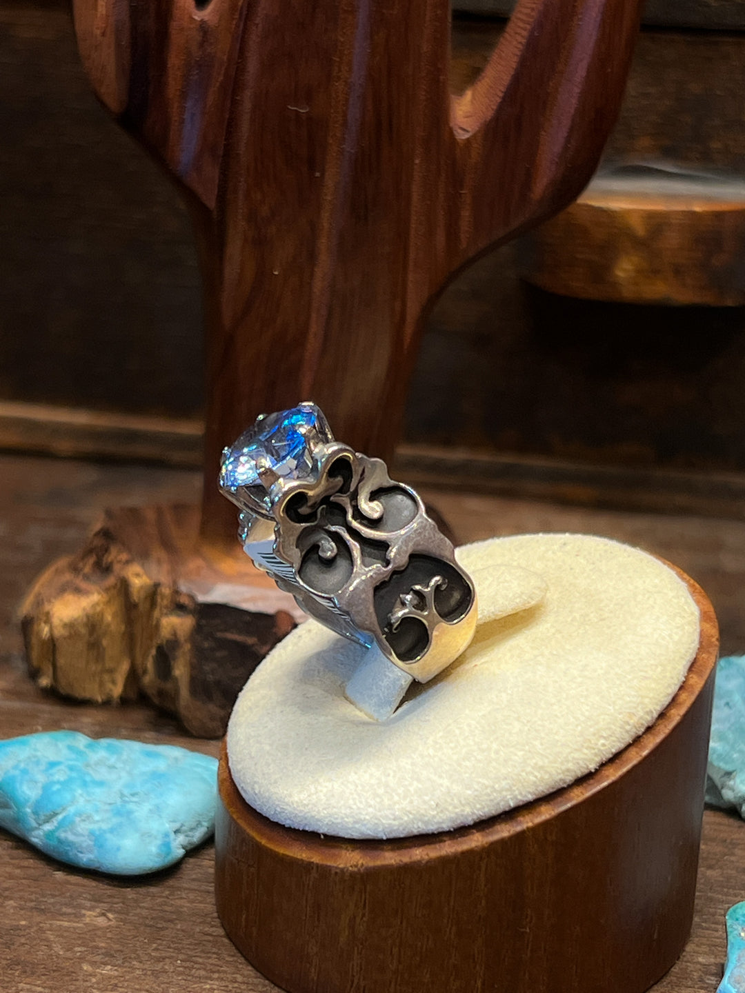 Blue Topaz Filigree Design Ring