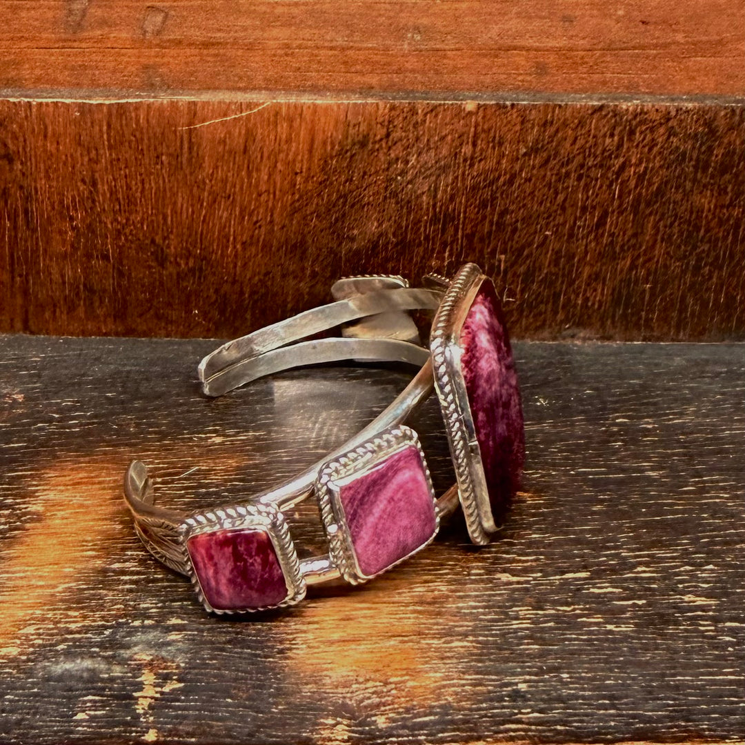 Purple Spiny 5 Stone Cuff Bracelet