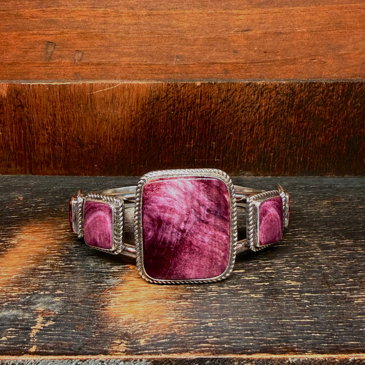 Purple Spiny 5 Stone Cuff Bracelet