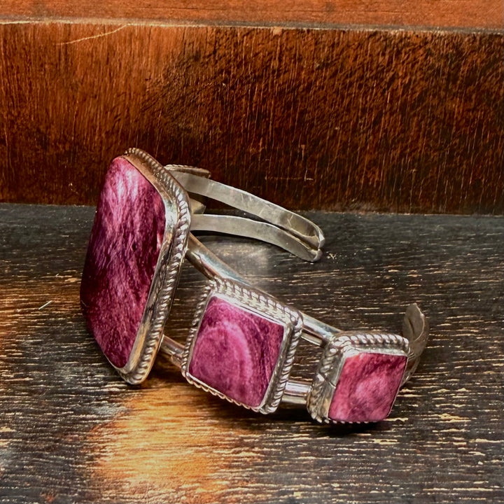 Purple Spiny 5 Stone Cuff Bracelet