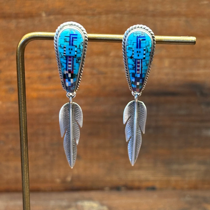 Micro Inlay Feather Dangle Earrings