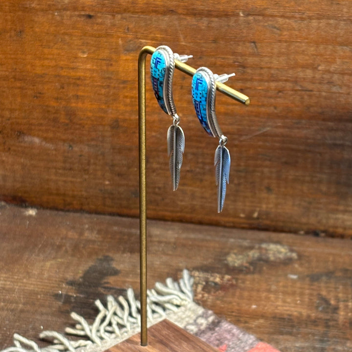 Micro Inlay Feather Dangle Earrings