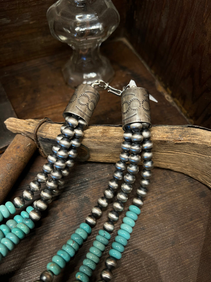 Three Strand Necklace Navajo Pearls with Whitewater Turquoise