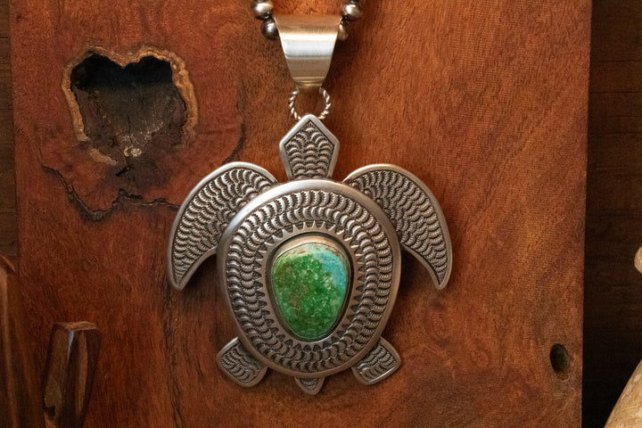 Hand Stamped Sonoran Gold Turquoise Turtle Pendant/Pin