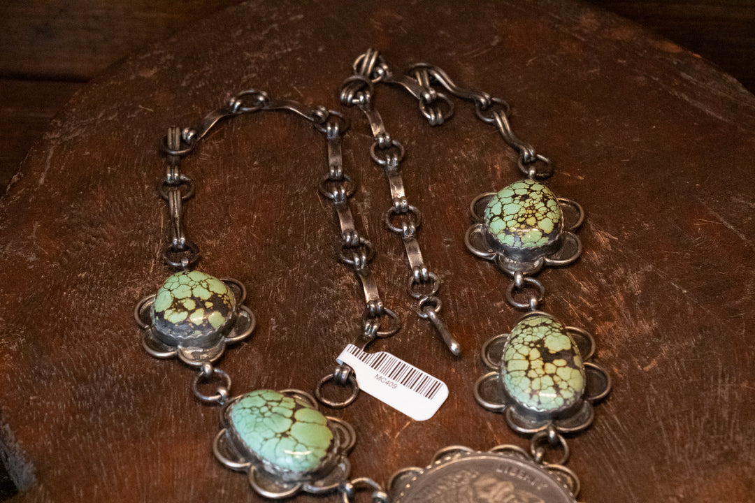 Black Jack Turquoise Indian Liberty Coin Lariat