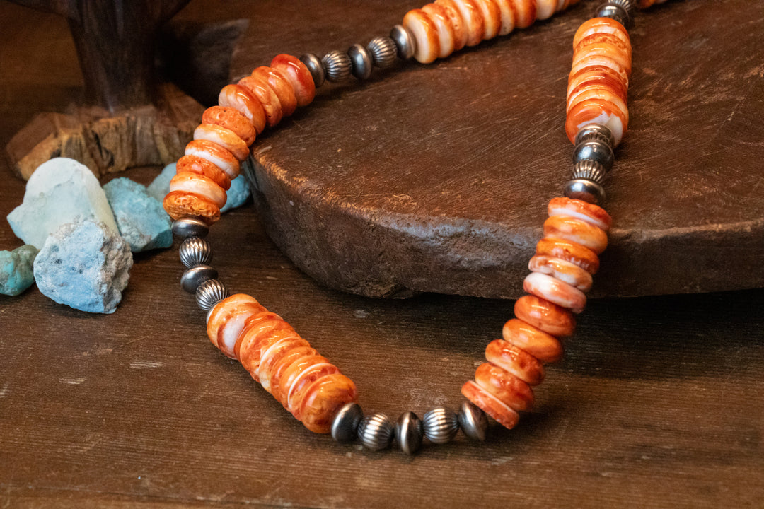 Orange Spiny Navajo Pearls Necklace