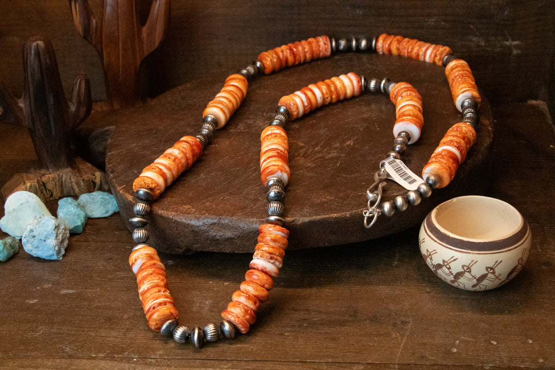 Orange Spiny Navajo Pearls Necklace