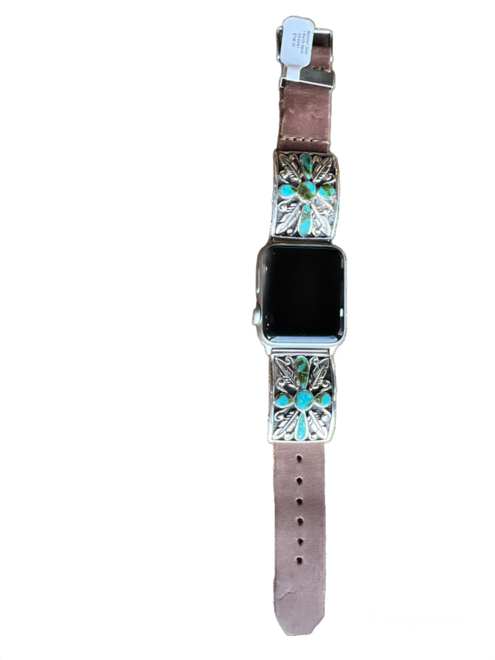 Sonoran Gold Cross Feather Leather Watch Band