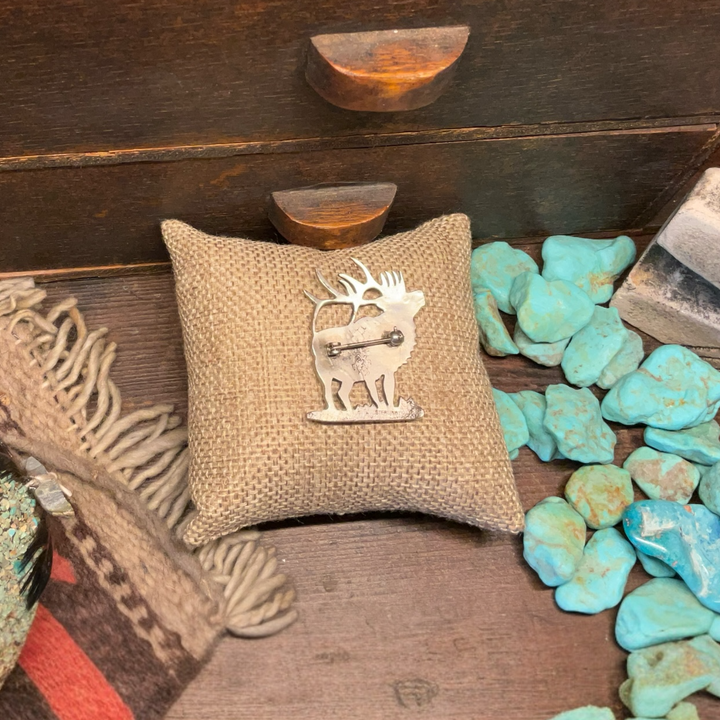 Hopi Carved Overlay Elk Pin