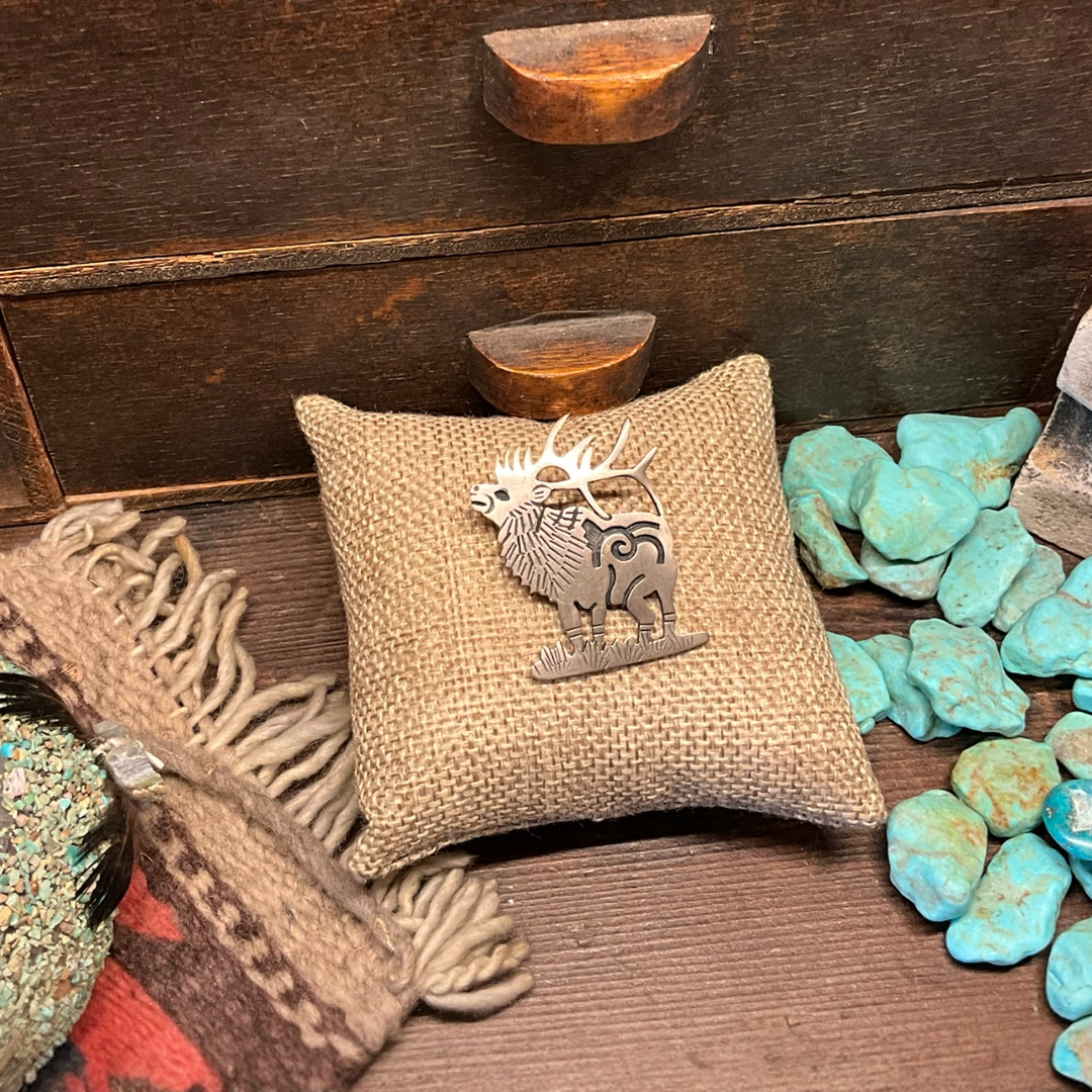 Hopi Carved Overlay Elk Pin