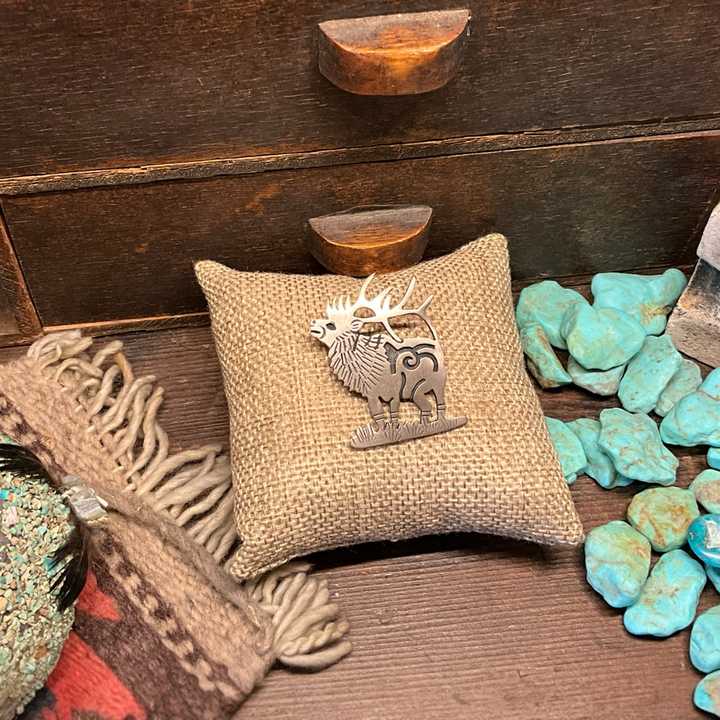 Hopi Carved Overlay Elk Pin