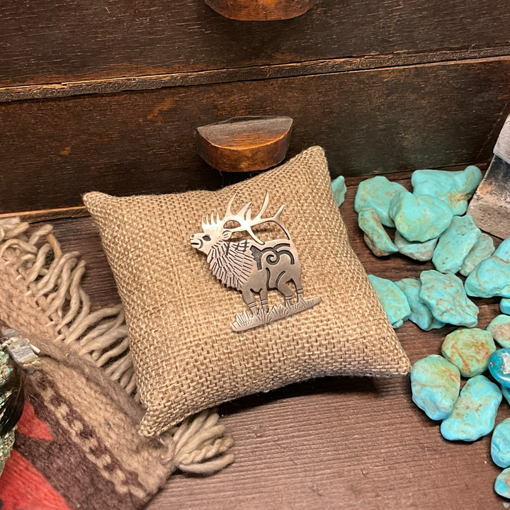 Hopi Carved Overlay Elk Pin