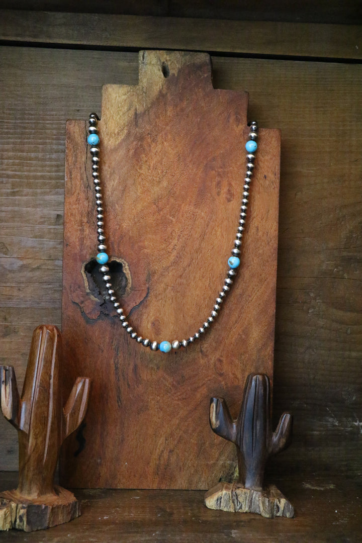 Navajo Pearls & 8mm Kingman Turquoise Necklace 20"