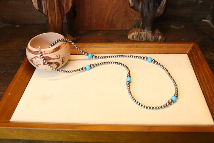 Navajo Pearls & 7mm Kingman Turquoise Necklace