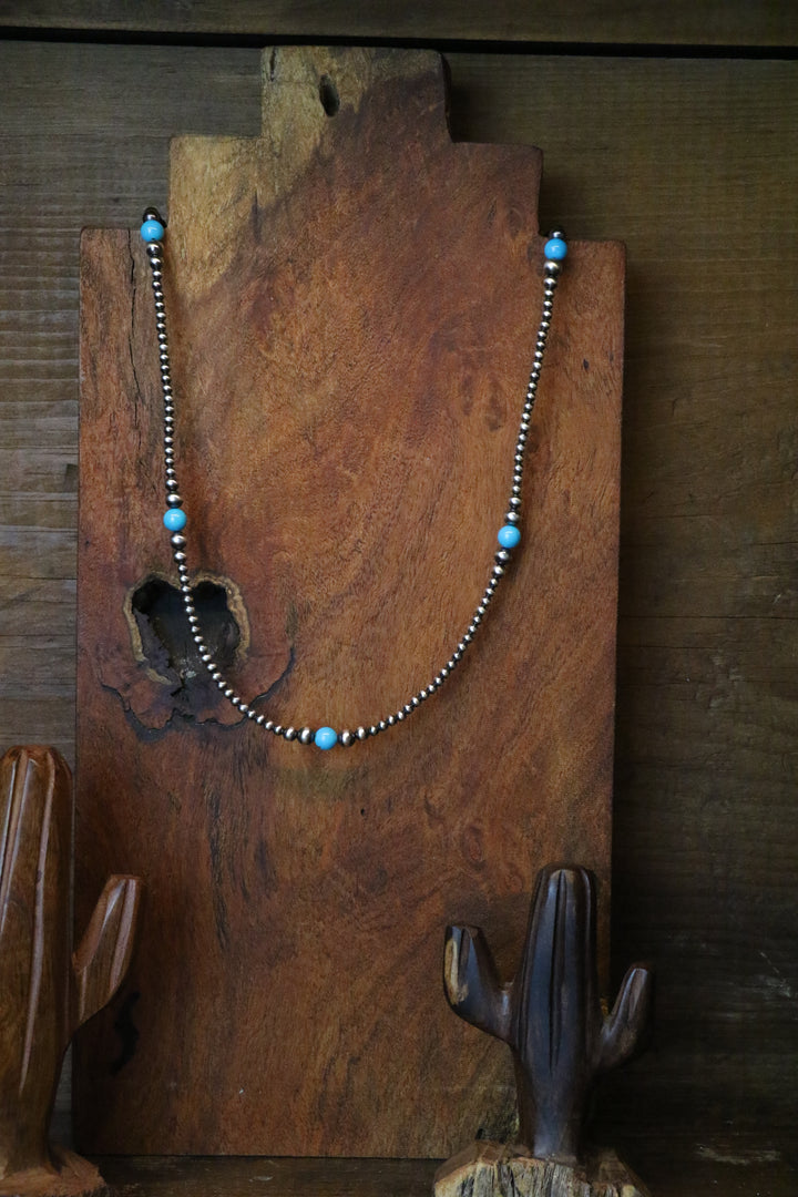 Navajo Pearls & 7mm Kingman Turquoise Necklace
