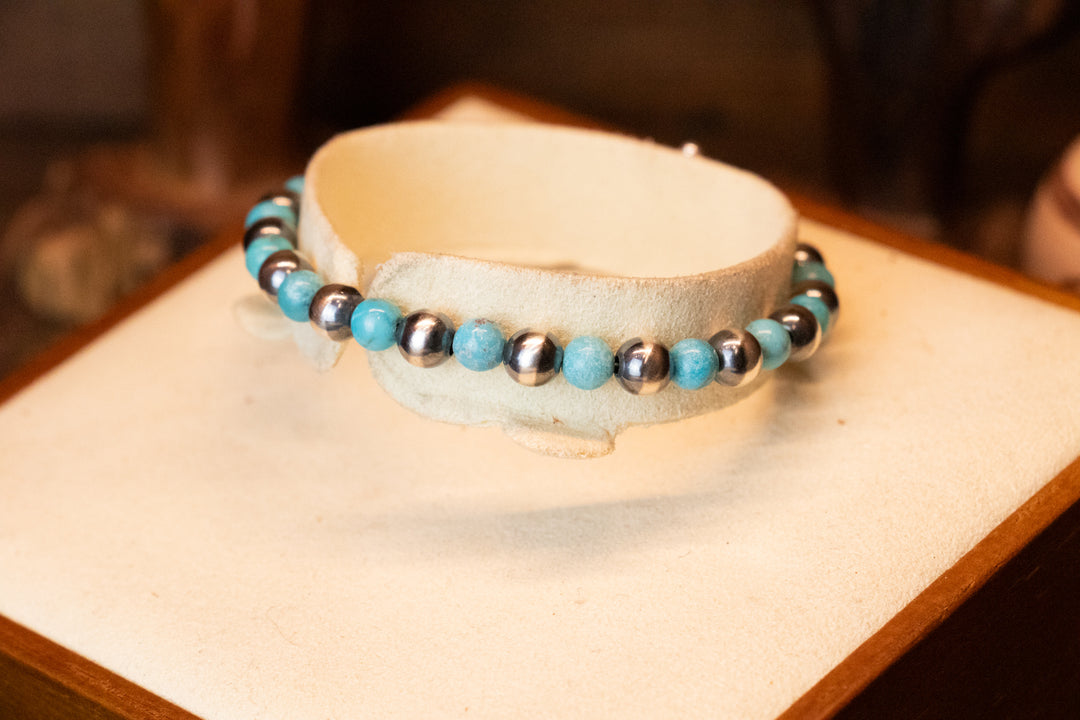 5mm Turquoise Beads & 6mm Navajo Pearls Bracelet