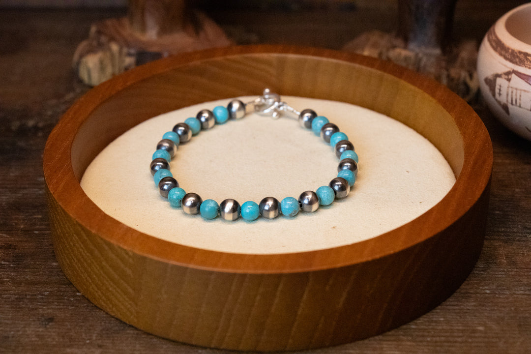 5mm Turquoise Beads & 6mm Navajo Pearls Bracelet