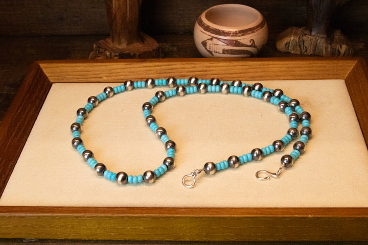 Turquoise Beads & 7mm Navajo Pearls Necklace