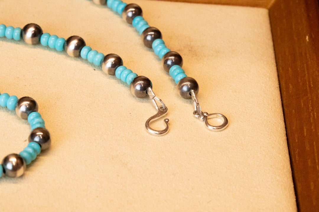 Turquoise Beads & 7mm Navajo Pearls Necklace