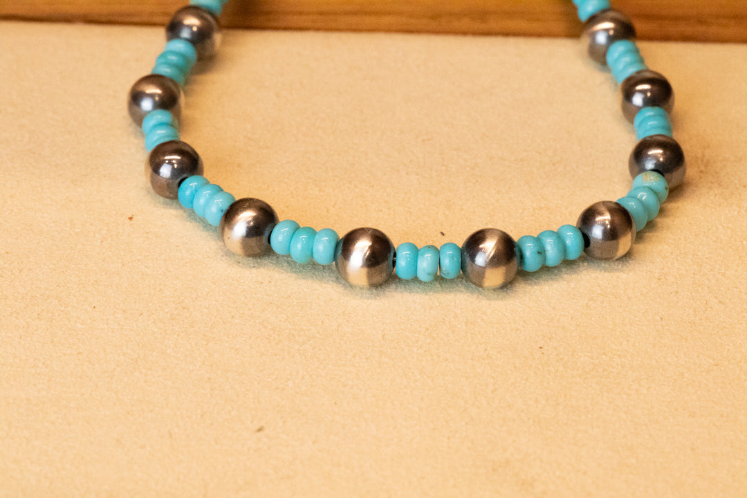 Turquoise Beads & 7mm Navajo Pearls Necklace