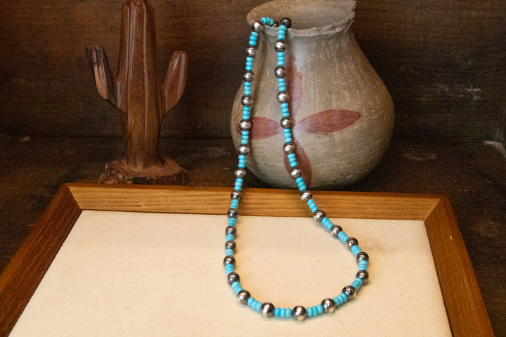 Turquoise Beads & 7mm Navajo Pearls Necklace