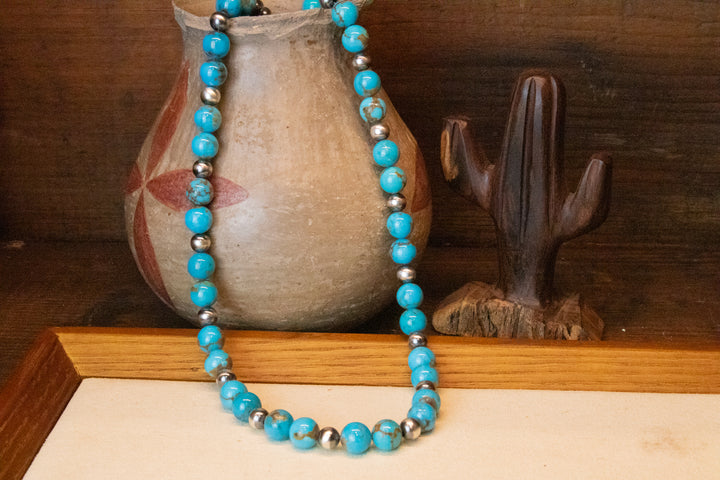 Turquoise & 6mm Navajo Pearls Necklace