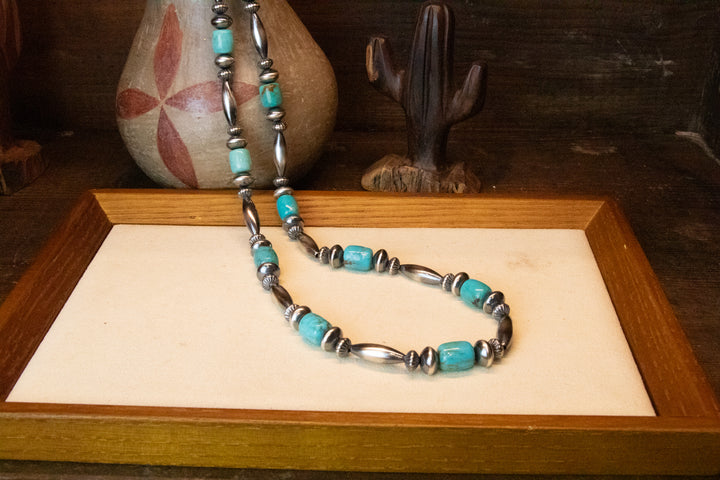 Tubular Turquoise Beads & Navajo Pearls Necklace