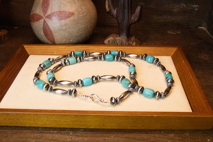 Tubular Turquoise Beads & Navajo Pearls Necklace