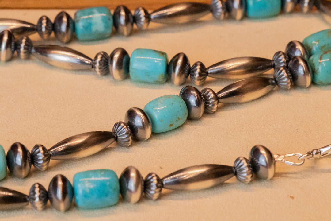 Tubular Turquoise Beads & Navajo Pearls Necklace