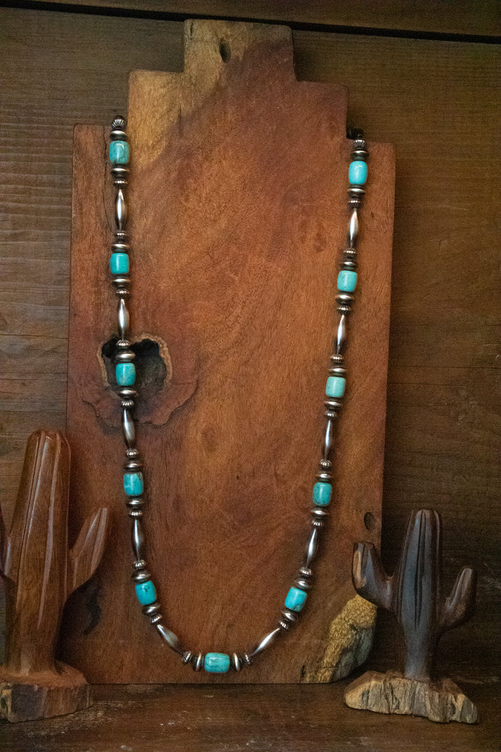 Tubular Turquoise Beads & Navajo Pearls Necklace