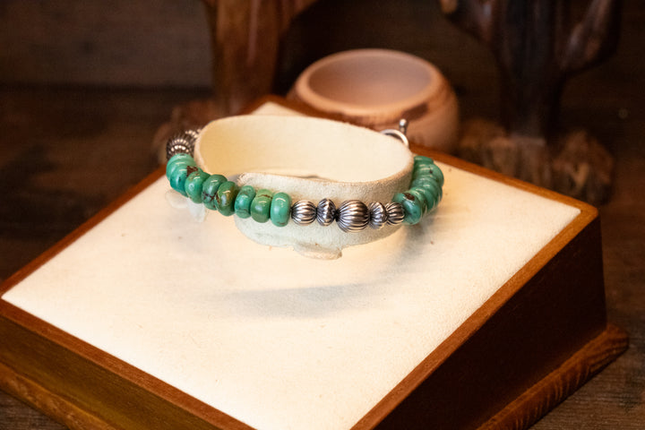 Green Turquoise Nuggets & Corrugated Navajo Pearls Bracelet