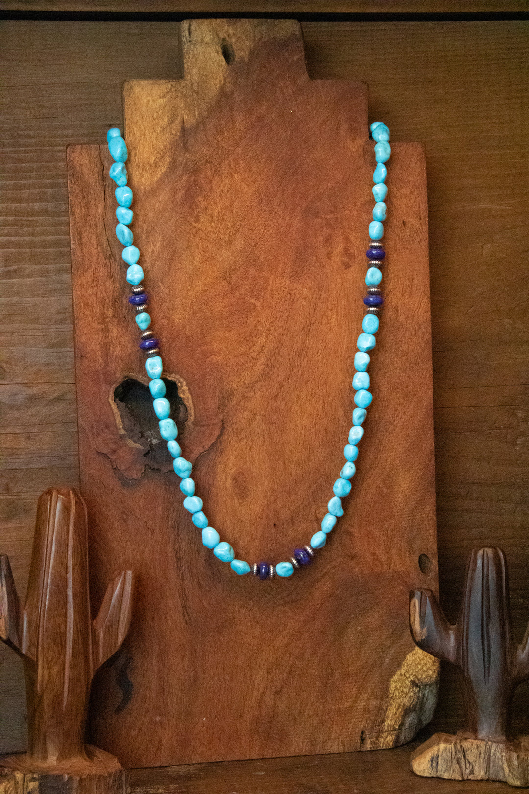 Sleeping Beauty Turquoise Nugget and Lapis Beads Necklace