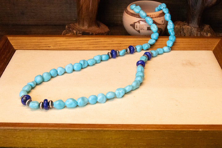 Sleeping Beauty Turquoise Nugget and Lapis Beads Necklace