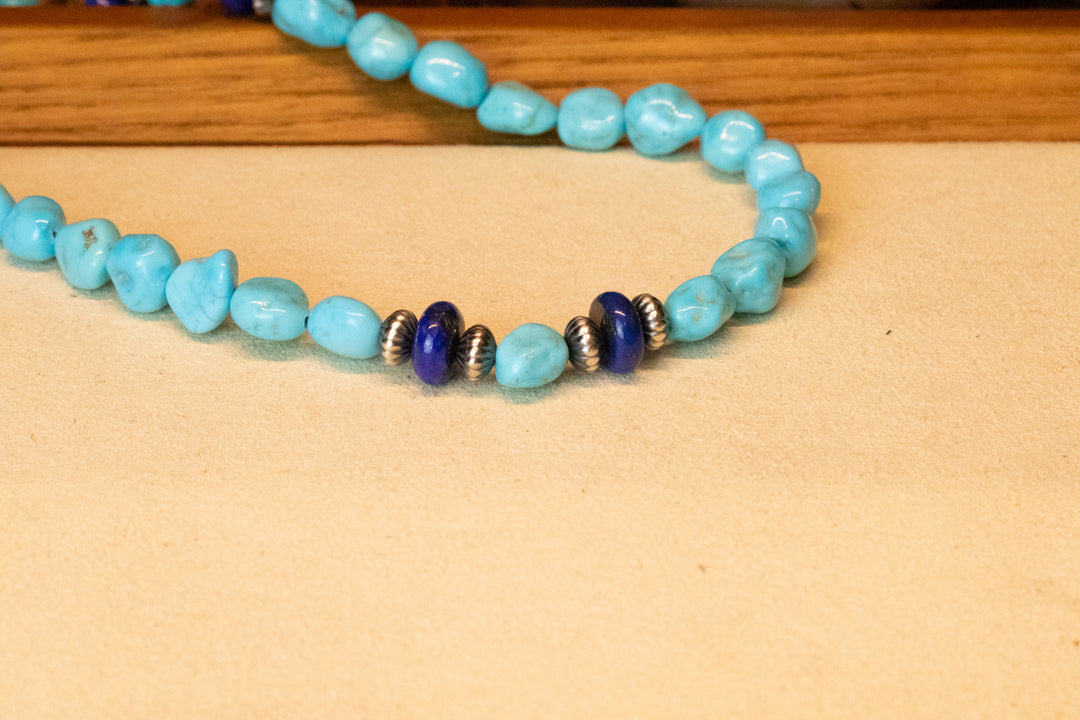 Sleeping Beauty Turquoise Nugget and Lapis Beads Necklace