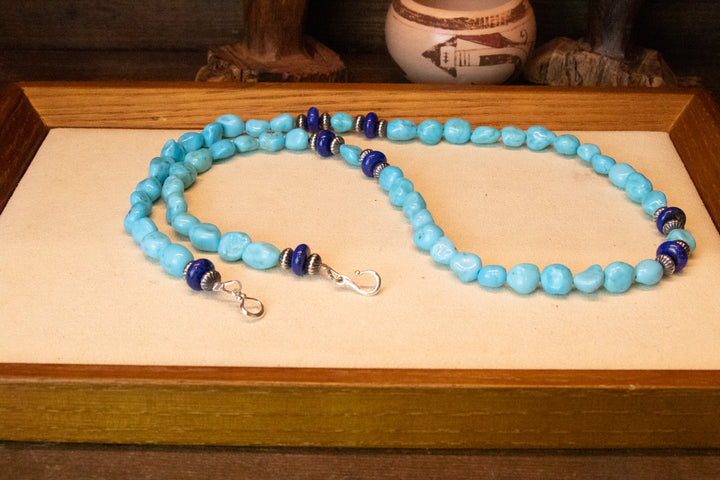 Sleeping Beauty Turquoise Nugget and Lapis Beads Necklace