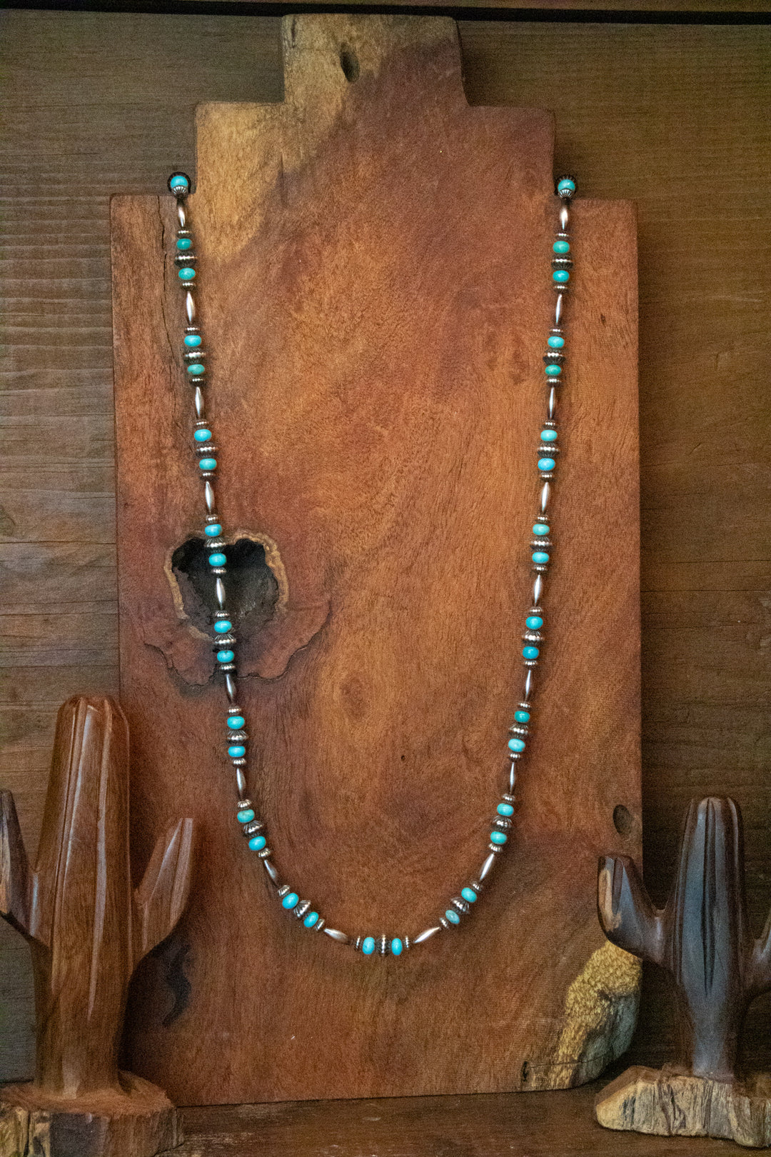 Turquoise & Corrugated Saucer Bead Necklace
