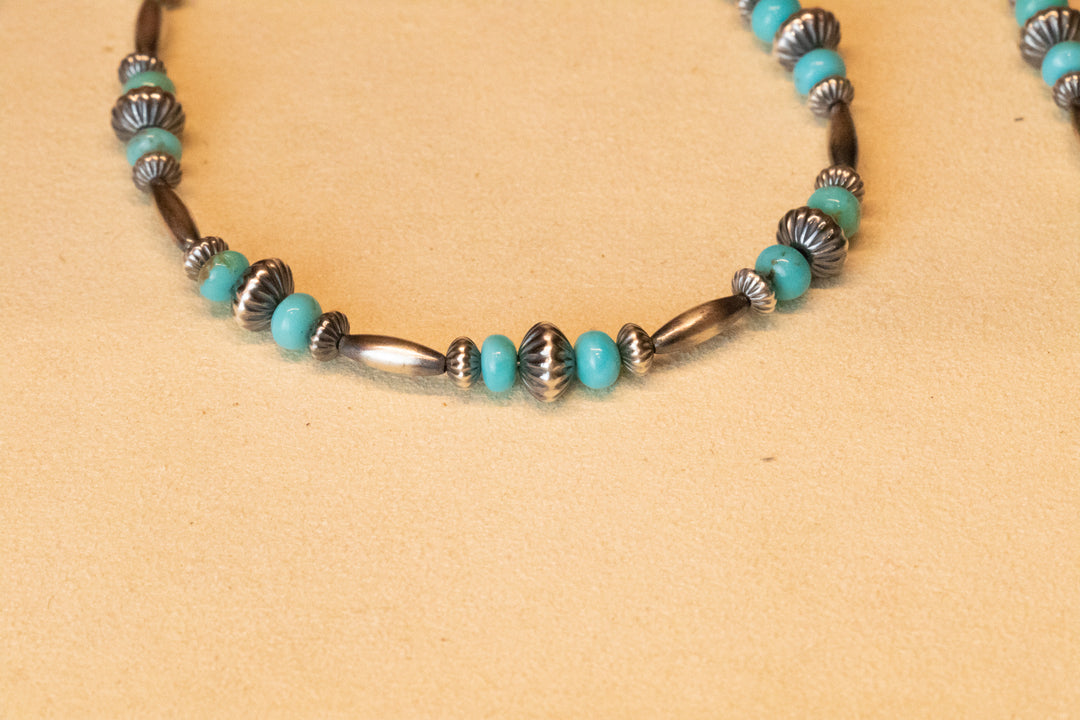 Turquoise & Corrugated Saucer Bead Necklace