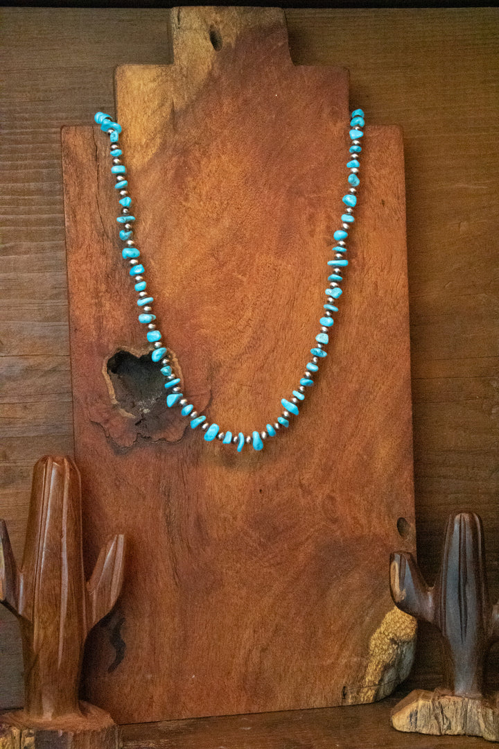 Turquoise Nugget 4mm Navajo Pearls Necklace