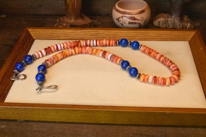 Orange Spiny & 10mm Lapis Necklace