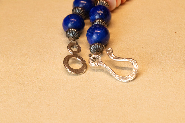 Orange Spiny & 10mm Lapis Necklace