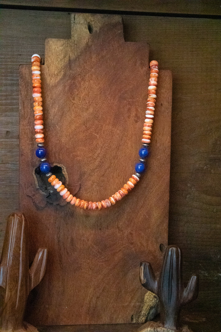 Orange Spiny & 10mm Lapis Necklace