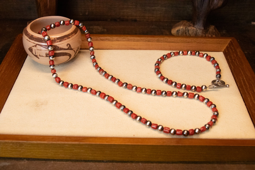 Mediterranean Coral & 5mm Navajo Pearl Necklace