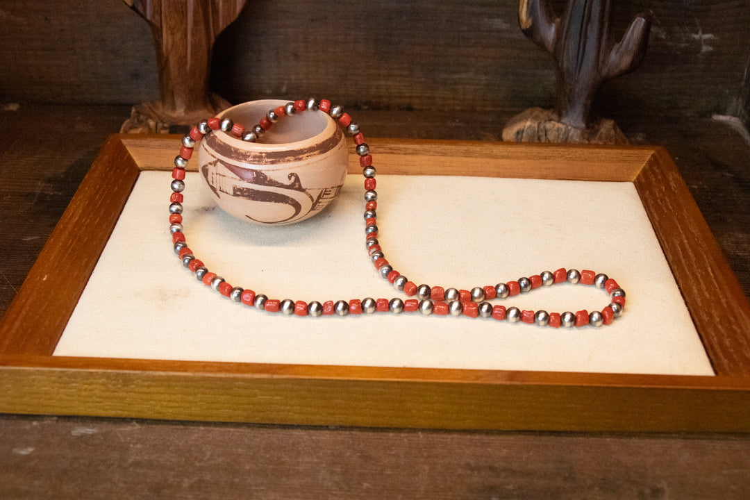 Mediterranean Coral & 5mm Navajo Pearl Necklace