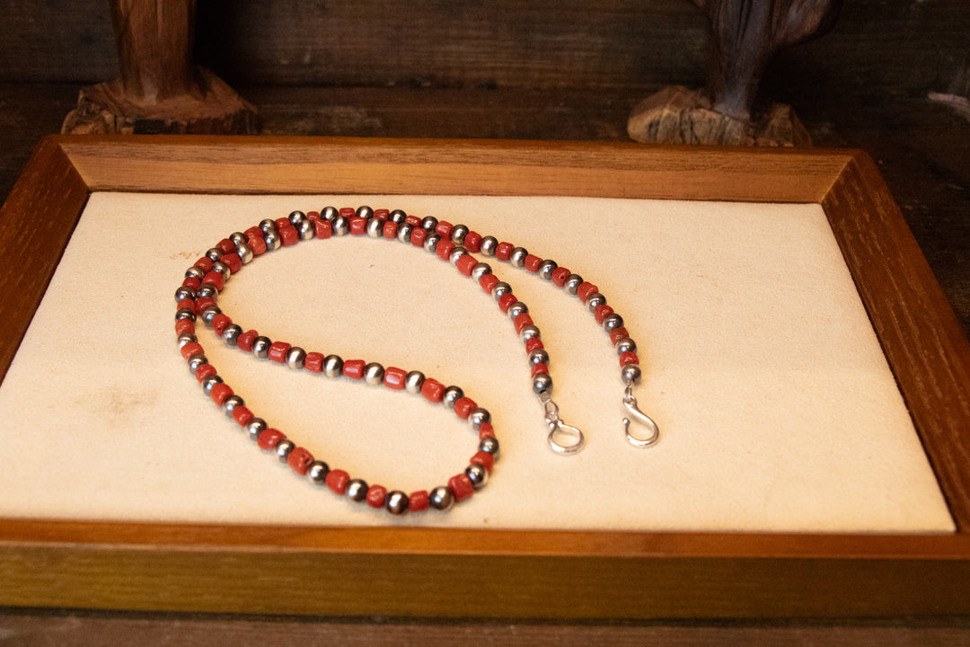 Mediterranean Coral & 5mm Navajo Pearl Necklace