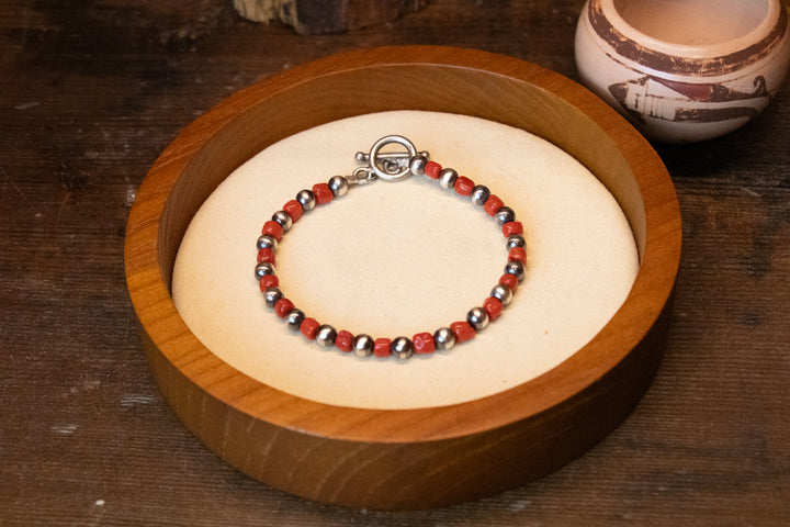 Mediterranean Coral & 5mm Navajo Pearl Bracelet